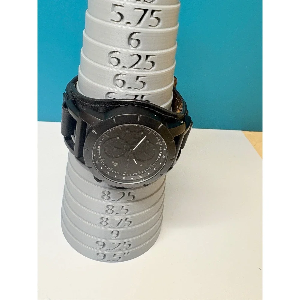 Fossil Mens Chronograph Black Leather Cuff Watch JR1157 Analog Date Need Battery